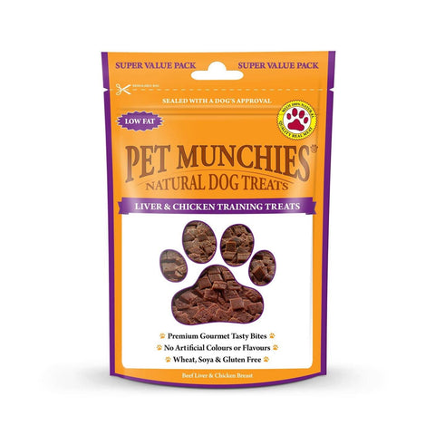 Pet Munchies Liver and Chicken Dog Training Treats, Grain Free Tasty Bites with Natural Real Meat, Low in Fat and High in Protein 150g