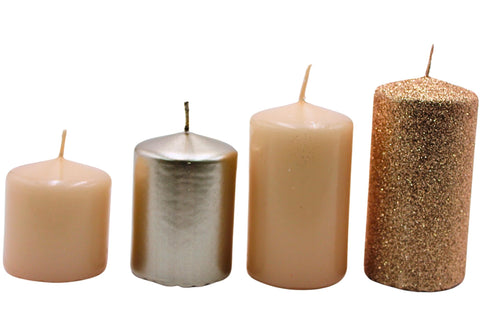 Advent Candles, Pillar Candles, Advent Wreath Candles, Table Candles, Table Candle in Beige Cappuccino and Bronze Glitter, Box Contents: 4 Pieces, Tiered from L/W/H 5 x 5 x 5 cm to L/W/H 5 x 5 x 9 cm
