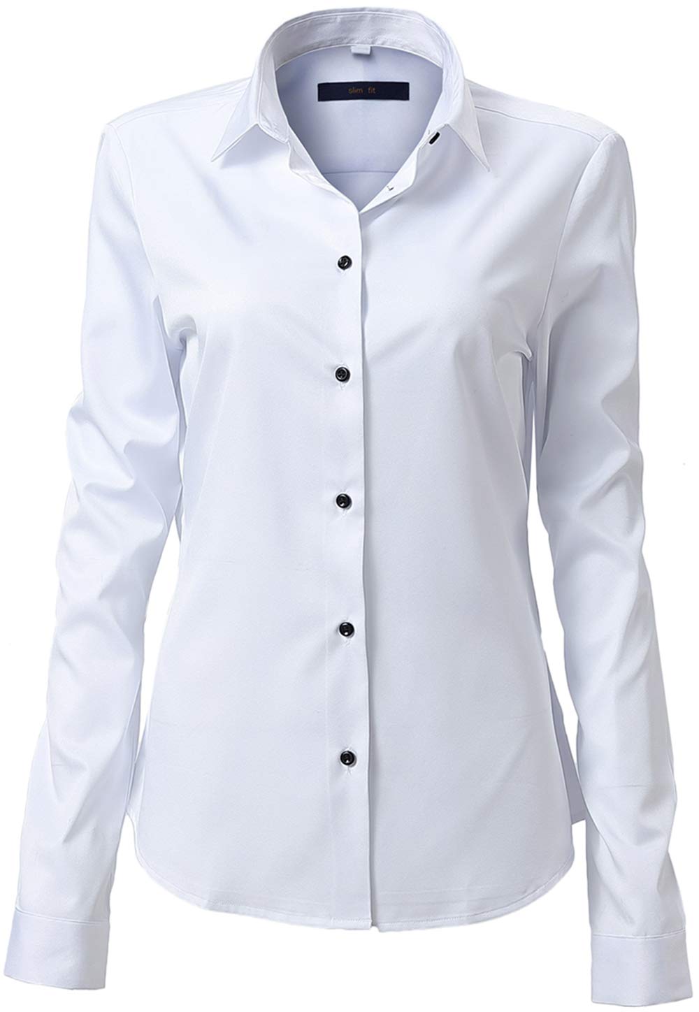 FLY HAWK Womens Shirts Button Down Slim Fit Dress Shirts Basic Long Sleeve Bamboo Fiber Formal Casual Shirts Blouses, 20, White