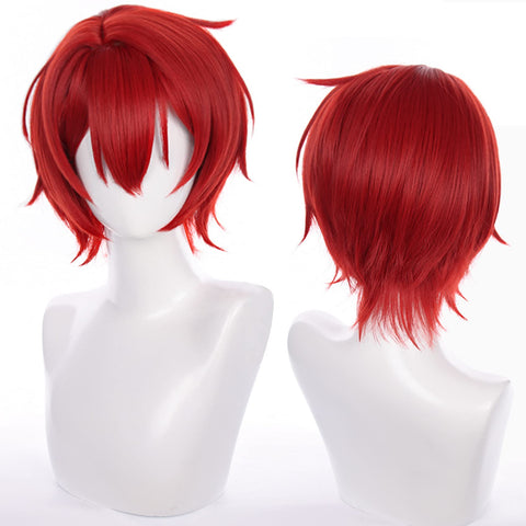 Red Anime Ensemble Stars Suou Tsukasa Cosplay Wig with Short hair Heat Resistant Synthetic Fibers for Halloween Comic Con Cosplay Show Wigs