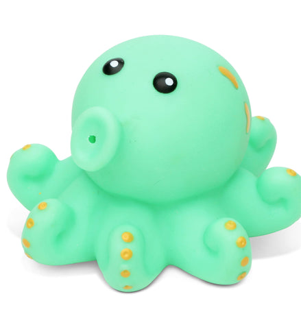 DolliBu Octopus Bath Buddy Squirter - Floating Green Octopus Rubber Bath Toy, Fun Water Squirting Bathtime Play for Toddlers, Cute Sea Life Animal Toy for The Bathtub, Beach, & Pool for Girls & Boys