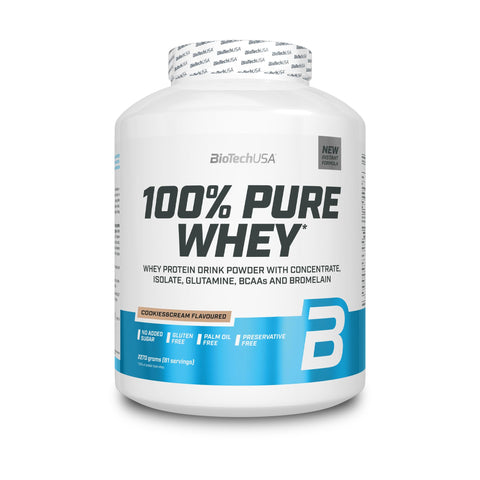 BioTechUSA 100% Pure Whey | Protein Powder with BCAA and Glutamine | Gluten-Free, Palm Oil Free | 21g Protein per Serving, 2.27 kg, Cookies & Cream