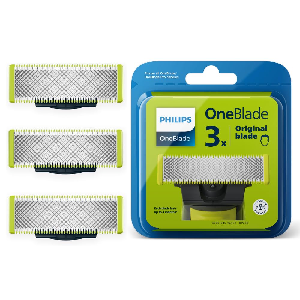 Philips OneBlade Original Replacement Blades, For OneBlade Electric Shaver and Trimmer, Durable Stainless Steel, Trim, Edge and Shave, 3 pack, Model QP230/50