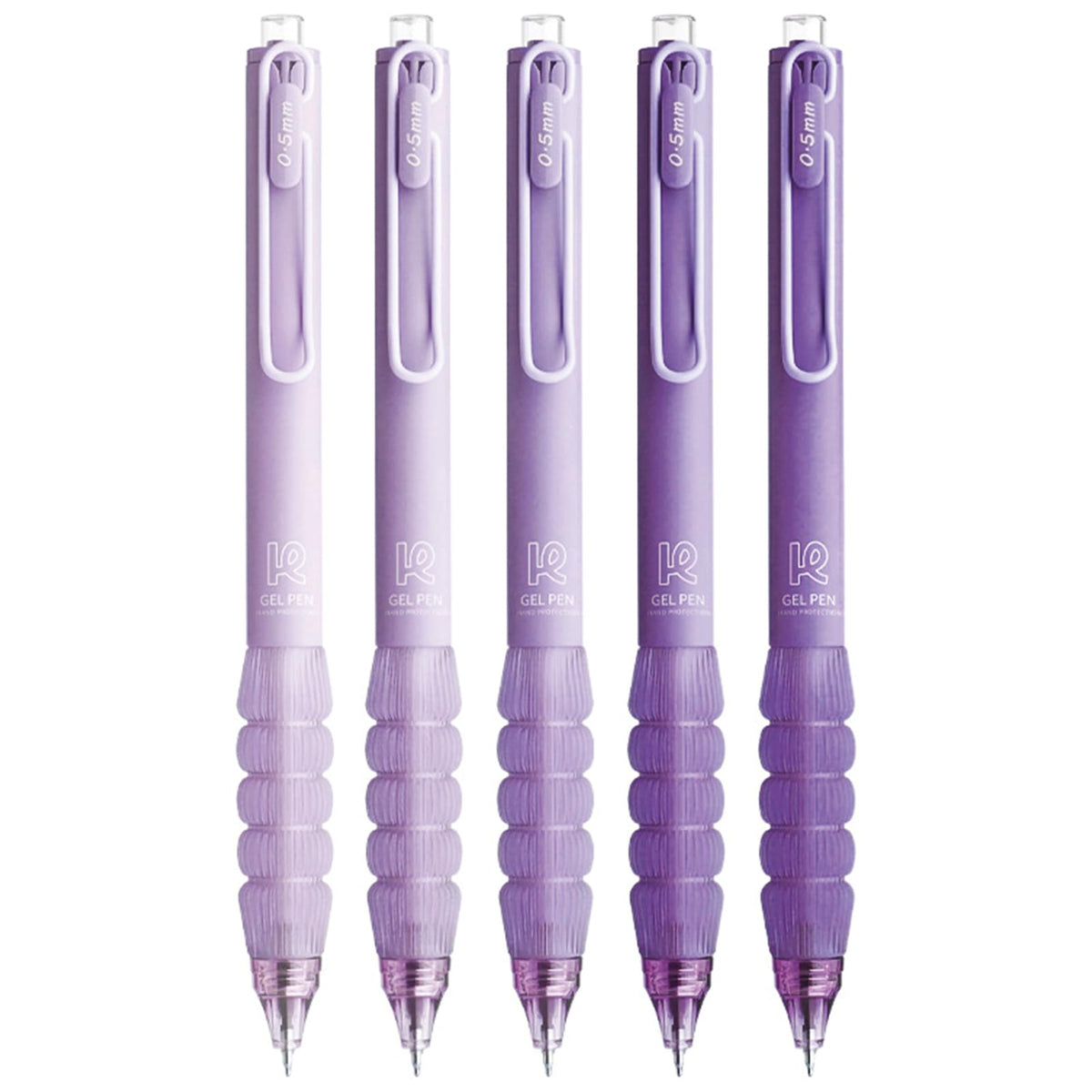 MOZXIRZ 5 Pcs Gel Ink Pens Retractable Pens Cute Soft Grip Pen 0.5mm Black Ink Pen Writing Pens Office School Supplies Aesthetic Pens for Girls Boys Women Men (Purple)