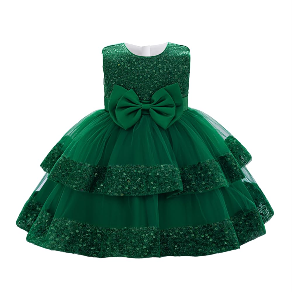 Baby Party Dress Elegant Puffy Sequin Tulle Girls Festival Birthday Pageant Princess Gown Green 18-24 Months