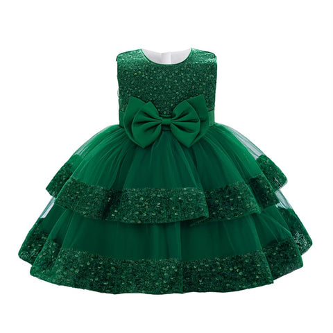Baby Party Dress Elegant Puffy Sequin Tulle Girls Festival Birthday Pageant Princess Gown Green 18-24 Months