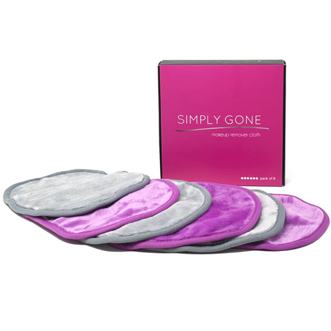 Simply Gone Mini Makeup Remover Cloths | Reusable Microfibre Makeup Remover Pads Ideal for Sensitive Skin. (Purple & Grey - 6 Pack)