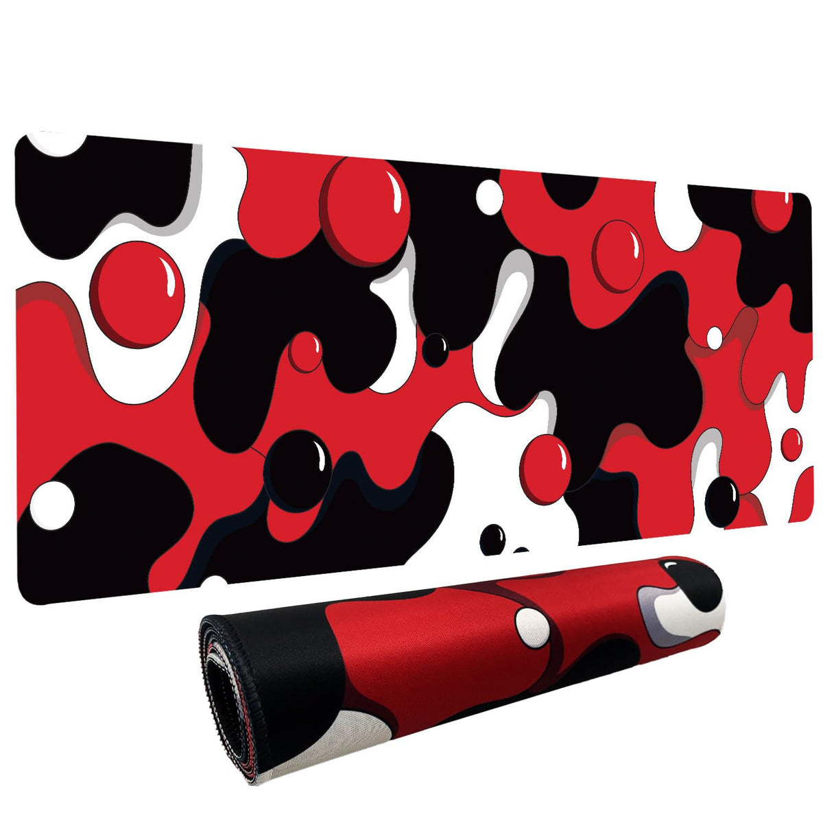 Red Black White Bubble XL Mouse Pad,Thicken Waterproof Large Cool Gaming Mousepad with Stitched Edge,Anime Cool Geometric Spotted Dog Mousepad Non-Slip Base Mouse Keyboard Mat 31.5 x 11.8 inches