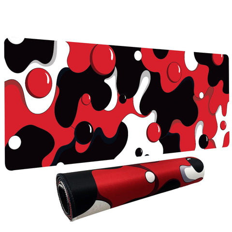 Red Black White Bubble XL Mouse Pad,Thicken Waterproof Large Cool Gaming Mousepad with Stitched Edge,Anime Cool Geometric Spotted Dog Mousepad Non-Slip Base Mouse Keyboard Mat 31.5 x 11.8 inches
