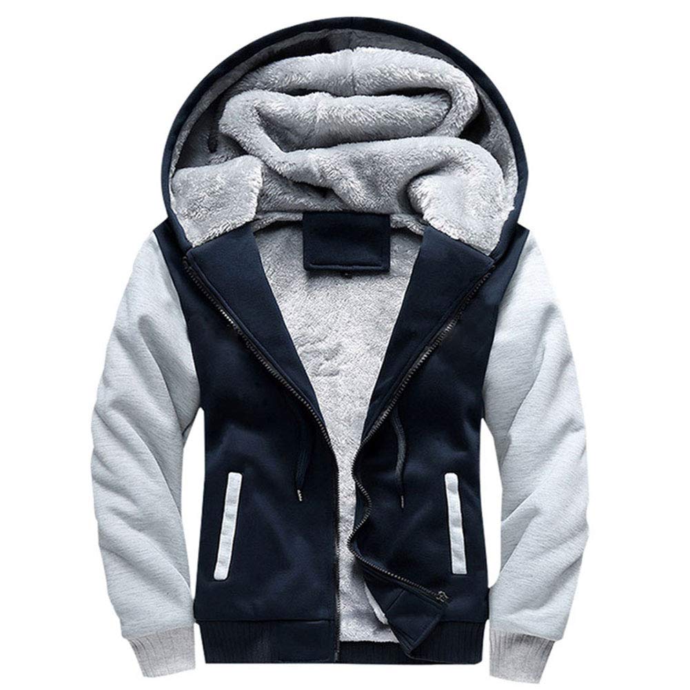 LBL Men's Hoodies Full Zip Up Fleece Jacket Casual Hooded Sweatshirt Plus Size Winter Warm Coat W02 Navy 2XL