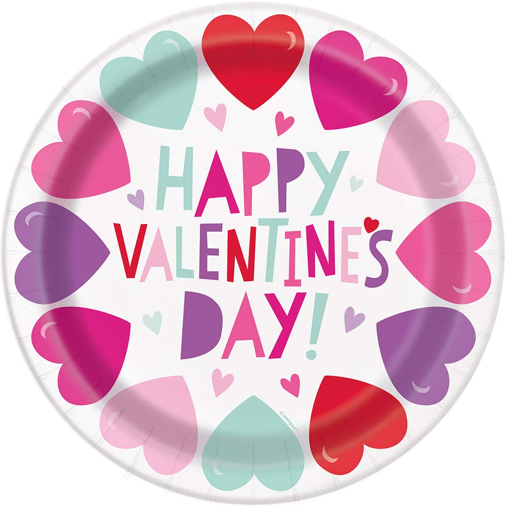 Unique Smiling Hearts Round Dessert Party Plates, 8 Ct.