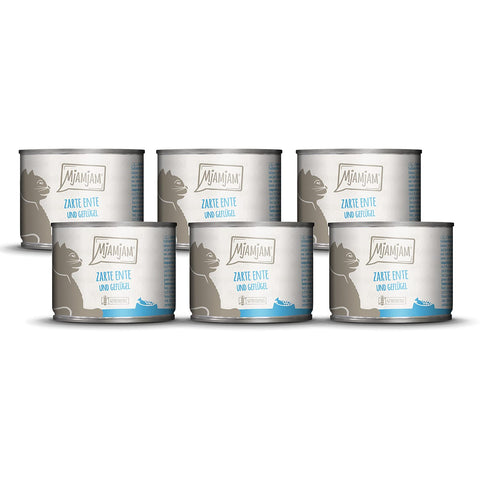 MjAMjAM - premium wet food for cats - tender duck & poultry with delicious carrots, pack of 6 (6 x 200 g), grain-free with extra meat
