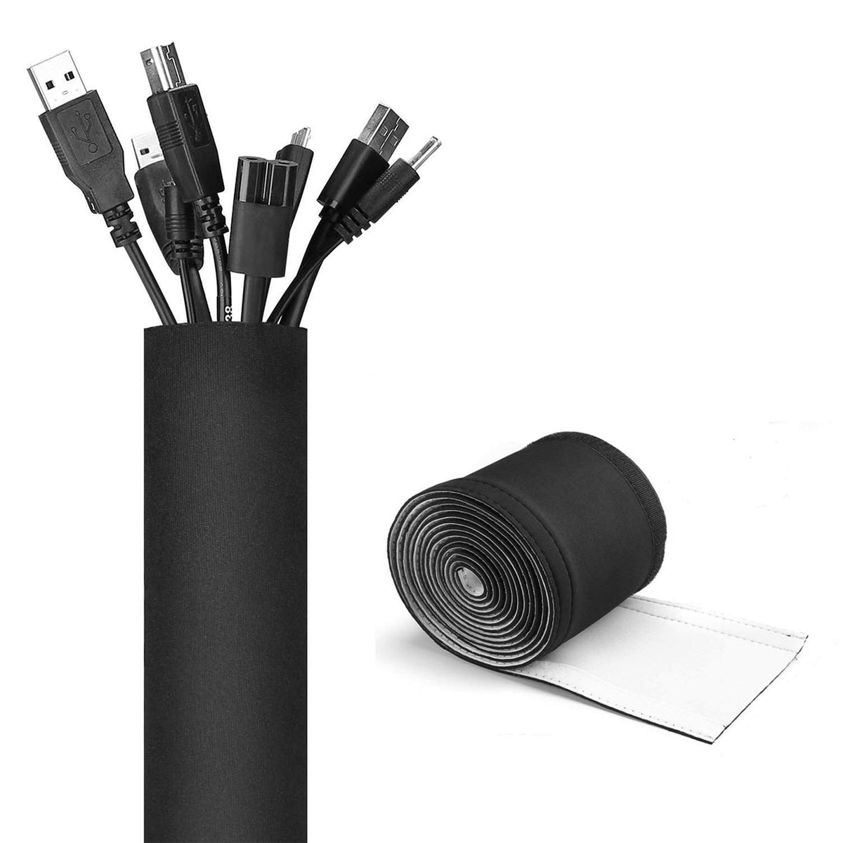 JOTO Cuttable Wire Hider Cable Tidy Management Sleeve, 330 cm, Adjustable Cord Sorter Organizer, Cable Wrap Cover, for Desk TV PC Computer Office Home -Large