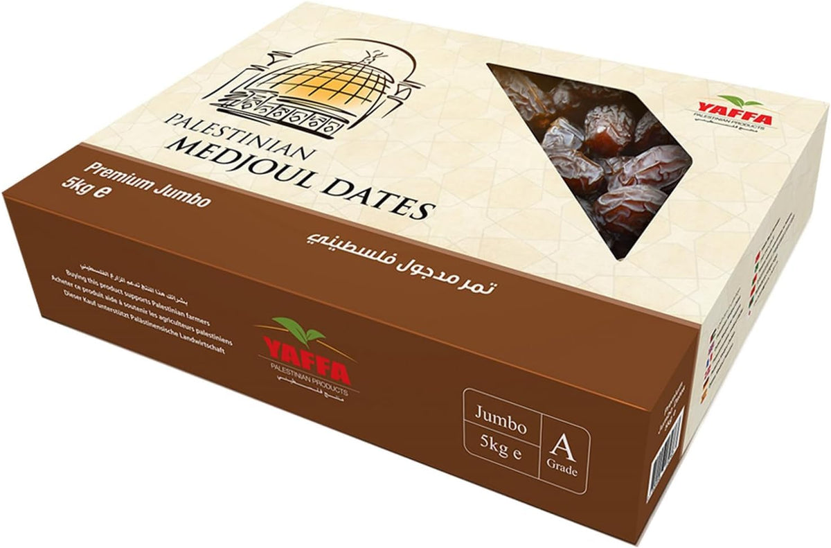 Yaffa Delicious and Juicy Jumbo Medjool Dates (Box of 5kg) - All Natural, No Added Sugar, Free from Additives, Sustainably Grown and Hand-Picked Palestinian Dates