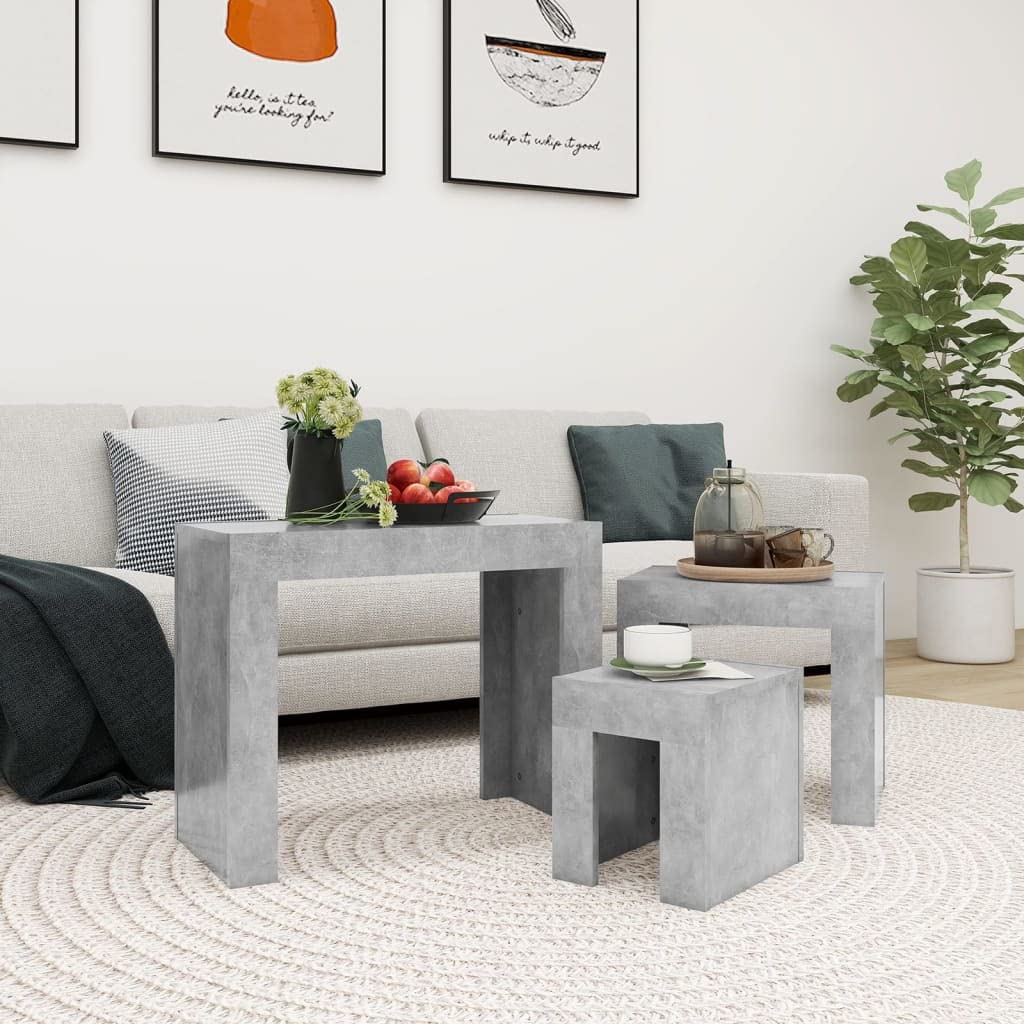 vidaXL Nesting Coffee Tables 3 pcs Concrete Grey Engineered Wood