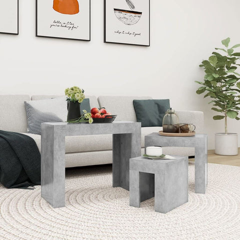 vidaXL Nesting Coffee Tables 3 pcs Concrete Grey Engineered Wood