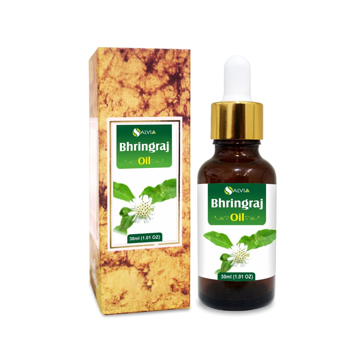 Salvia Bhringraj Oil (Eclipta alba) 100% Pure & Natural - Undiluted Uncut Cold Pressed Premium Oil Use for Aromatherapy, Skin Care & Hair - Therapeutic Grade (1.01 floz with dr)