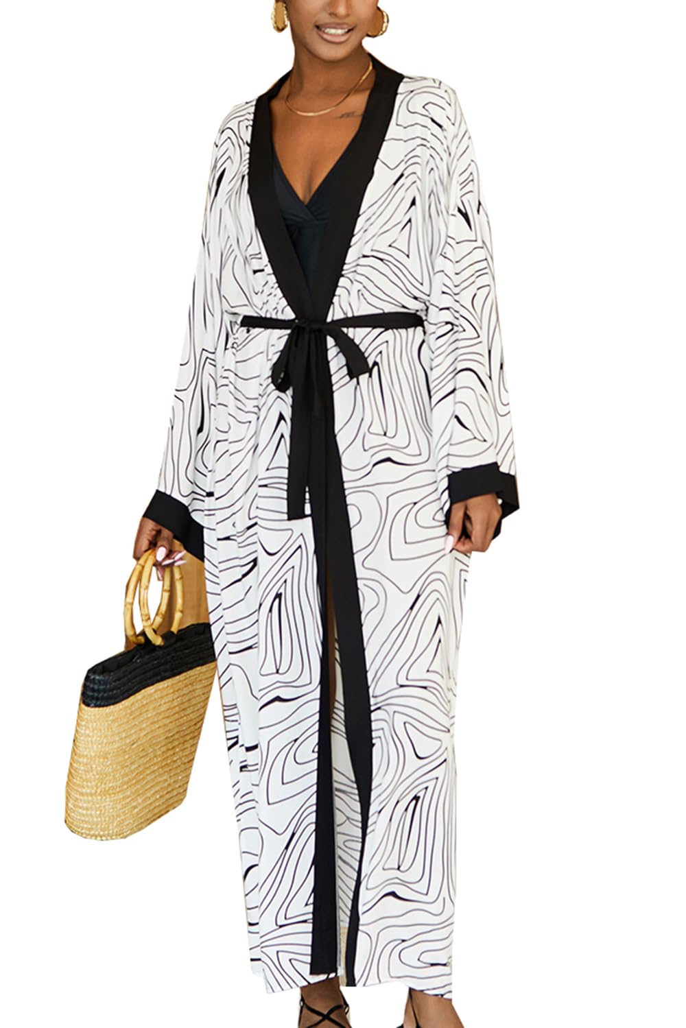 YouKD Women's Summer Boho Cardigan Roomy Dress Beach Coverup Robe Long Kimono One Size Bathrobes