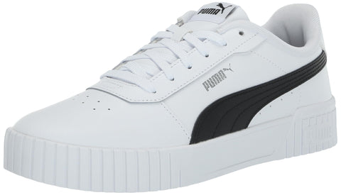 PUMA Womens Carina 2.0 Sneaker, PUMA Womens White-PUMA Womens Black-PUMA Womens Silver, 8.5