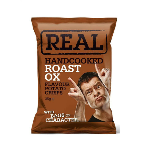 Real Handcooked Potato Crisps (Pack of 24 x 35g) (Roast Ox)