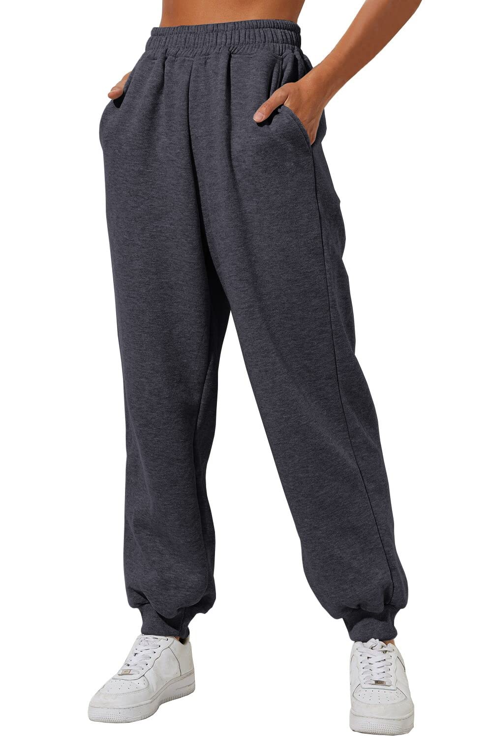 Yovela Sweatpants Women High Waisted Baggy Grey Sweat Pants Winter Outfits Cotton Fleece Lined Comfy Lounge with Pocket Darkgrey XL