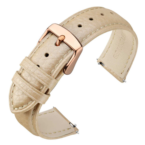 ANNEFIT Watch Band 18mm, Quick Release Textured Padded Leather Straps with Rose Gold Buckle for Men and Women (Gold)