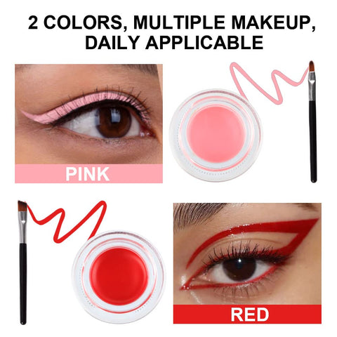 BINGBRUSH 2 in 1 Pink and Red Eyeliner Eyebrow Cream Set, Water Proof Last for All Day Long, Work Great with Eyebrow and Eyeliner, 2 Pieces Eye Makeup Brushes Included (04# pink and red)