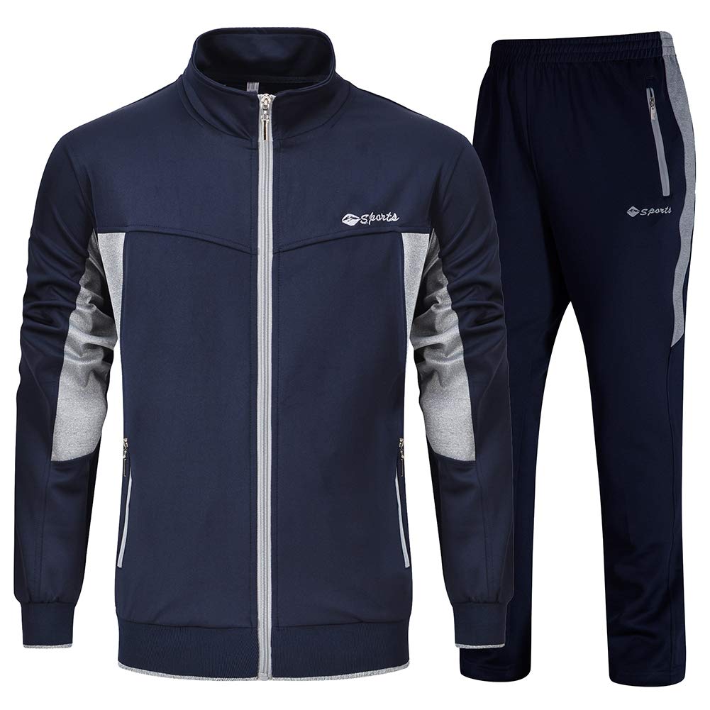 YSENTO Men's Tracksuits Set Outfits 2 Piece Jogging Suits Warm Up Running Track Sets Sweatsuits Navy Grey 3XL