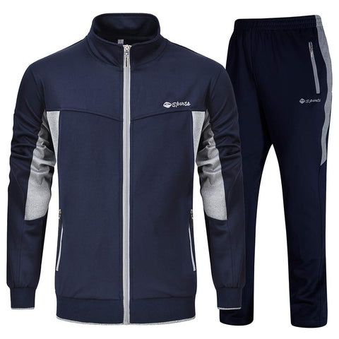 YSENTO Men's Tracksuits Set Outfits 2 Piece Jogging Suits Warm Up Running Track Sets Sweatsuits Navy Grey 3XL