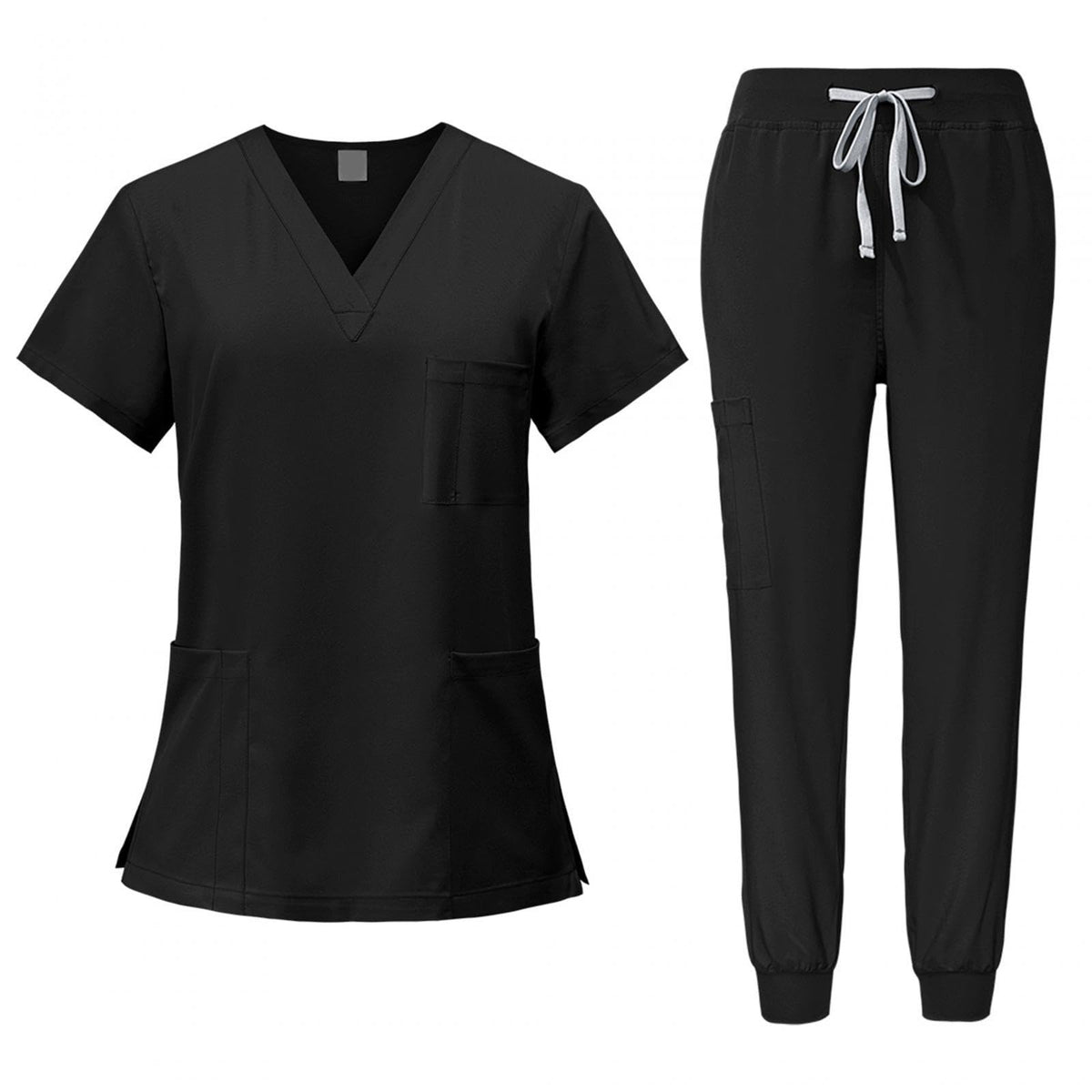 Baoblaze Women Uniform Scrubs Set Top and Pants Durable V Neck Comfortable with Pockets Work Clothing Nurse Workwear for Beauty Center, Black, M