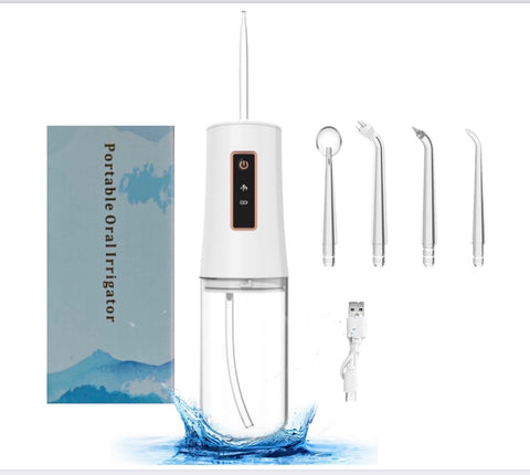 Generic Portable Water Flosser with 4 Cleaning nozzles Rechargeable Waterproof Higher Capacity Lithium battery-400mah for Teeth Cleaning, White