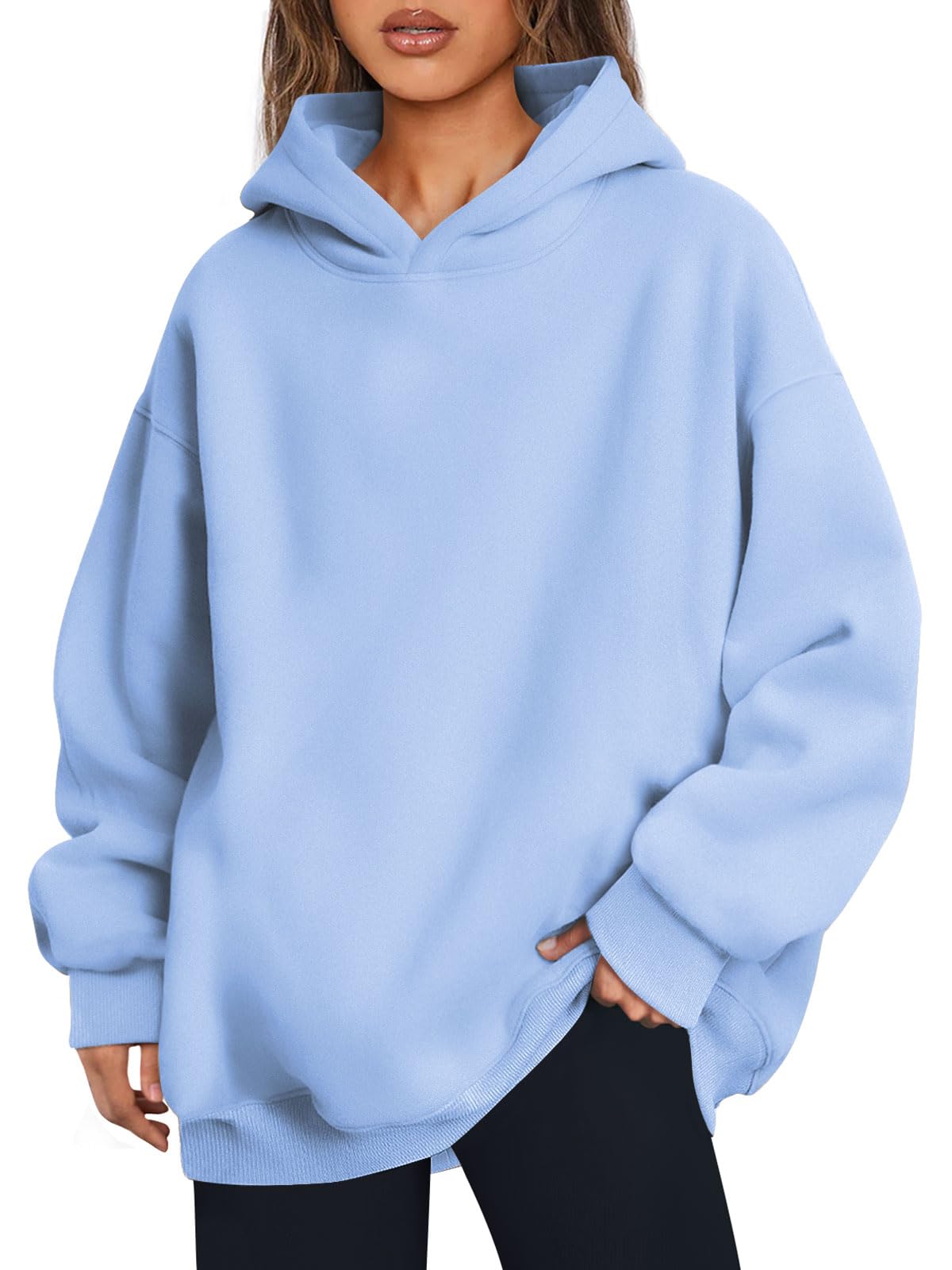 Trendy Queen Hoodies for Women Oversized Sweatshirts Casual Soft Pullover Loose Lightweight Fashion Fall Winter Outfits 2024 LightBlue XL