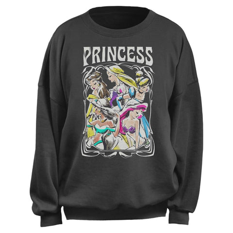 Disney Women's Junior's Retro Princess Oversized Fleece, Charcoal, Medium