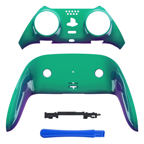 eXtremeRate Top Bottom Decorative Trim Shell Compatible with p s 5 Edge Controller Replacement Front Back Clip Shell, Custom Chameleon Green Purple Plates Cover Compatible with p s 5 Edge Controller