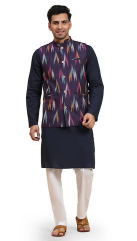 SKAVIJ Mens Cotton Regular Kurta Pajama with Casual Ethnic Nehru Jacket Set Purple_XL