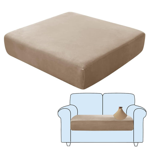 SHUOJIA Sofa Seat Cushion Covers, Stretch Velvet Sofa Cover, Non-Slip Couch Cushion Covers Replacement for Individual Cushion,with Elastic Fabric,Machine Washable (Camel,Large-2-Seater)