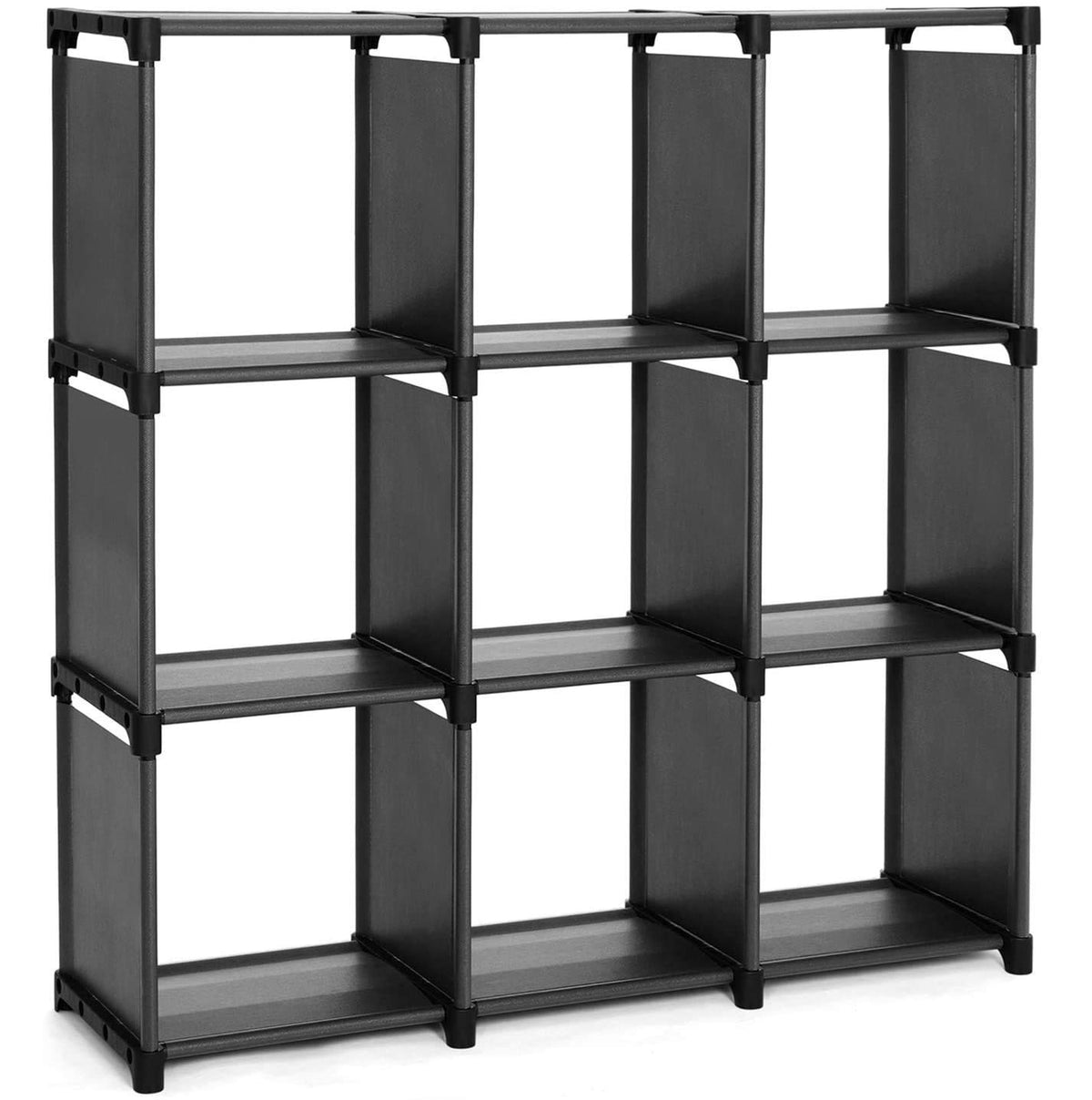 SONGMICS 9 Cube Storage Shelves, Open Bookshelf, Closet for Family Study, Storage Organiser, 30 x 110 x 110 cm, Cabinet in Living Room, Bedroom, Bathroom, with Rubber Mallet, Black LSN45BK