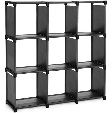 SONGMICS 9 Cube Storage Shelves, Open Bookshelf, Closet for Family Study, Storage Organiser, 30 x 110 x 110 cm, Cabinet in Living Room, Bedroom, Bathroom, with Rubber Mallet, Black LSN45BK