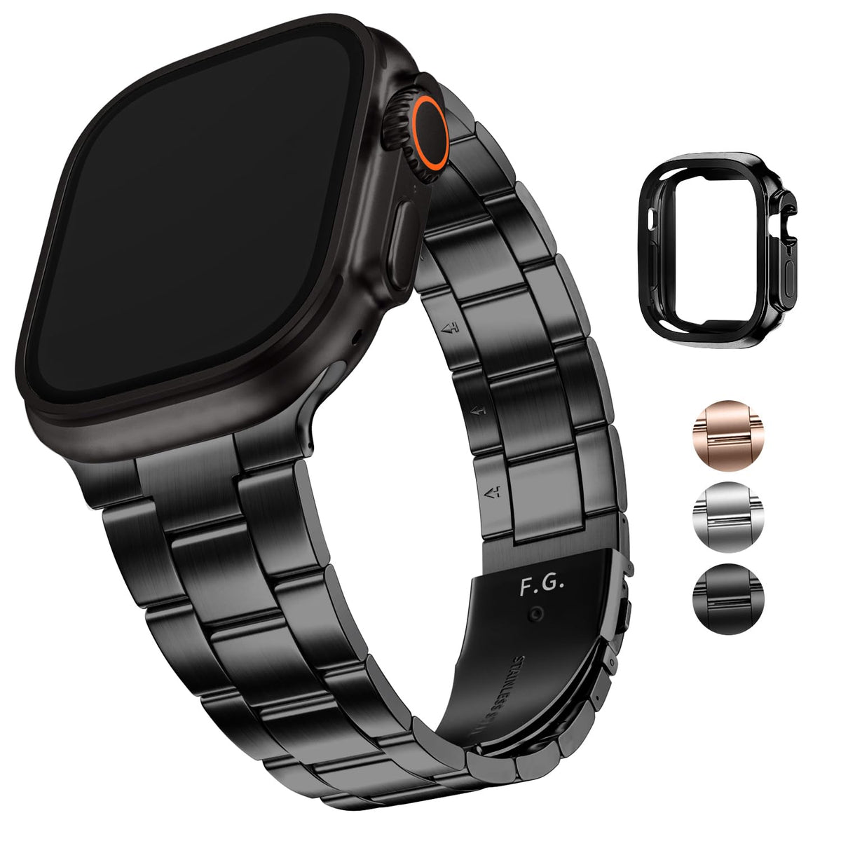 Fullmosa Compatible with Apple Watch Straps Ultra 2 Ultra 49mm, Upgraded Version Stainless Steel Apple Watch Strap with Case for Apple Watch Ultra Band for Apple Watch Strap Men Women, 49mm Black