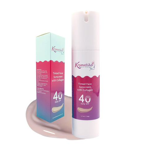Kosmetika Beauty Supplies | Tinted Face Sunscreen with Collagen | Daily SPF 40 | 50g | Broad UVA & UVB Spectrum | Non-sticky & Non-greasy | All Skin Types | Water-resistant | No White Cast