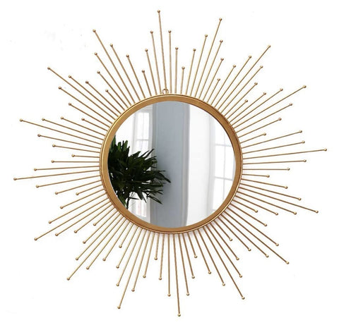 Furnish Craft Sparkling Sun Designed Wall Mirror (36 x 36 inch, Golden)
