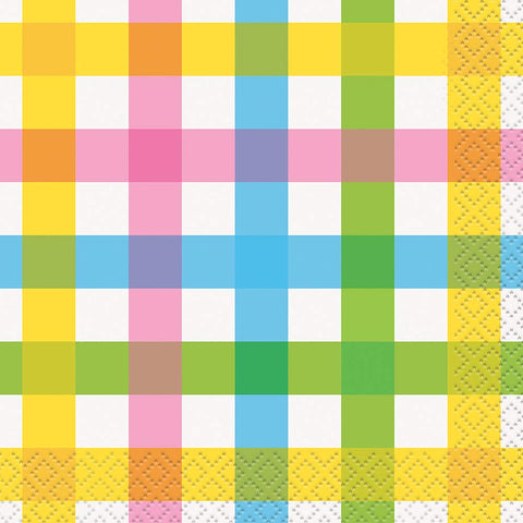 Plaid Easter Beverage Paper Napkins | 5" x 5" | 24 Pcs