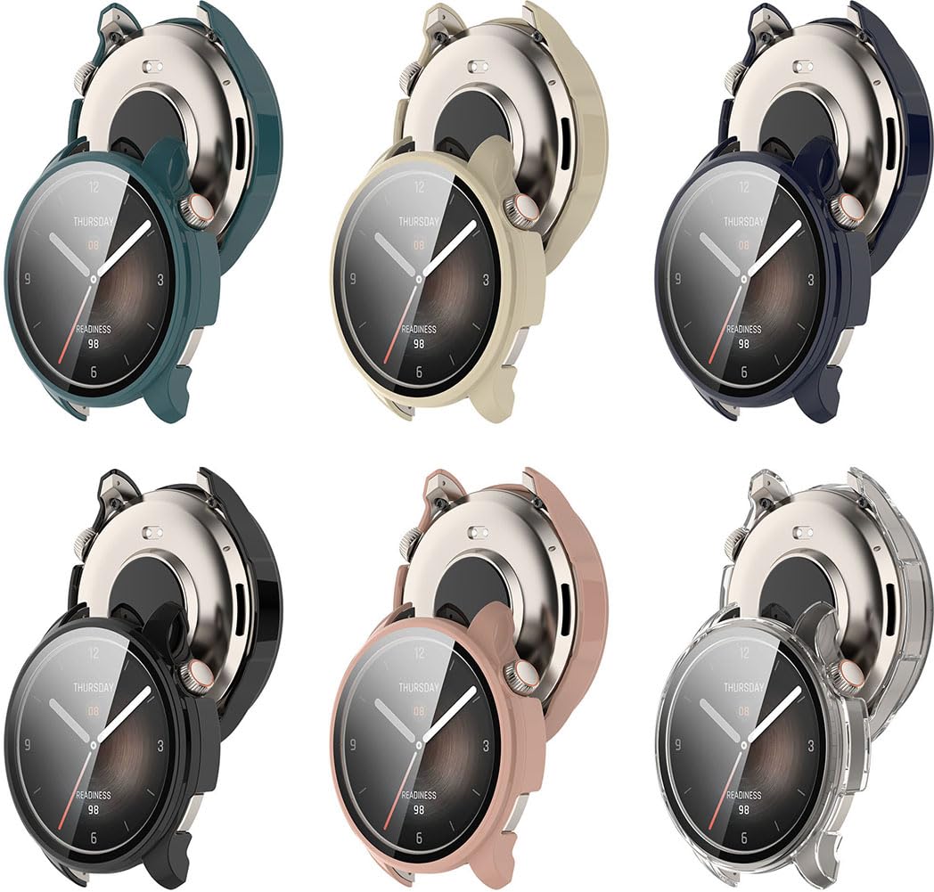 Tyogeephy Case Compatible with Amazfit Balance,HD Tempered Glass Screen Protector,Shockproof Hard PC Bumper Protective Shell All-Around Protective Case Cover for Amazfit Balance