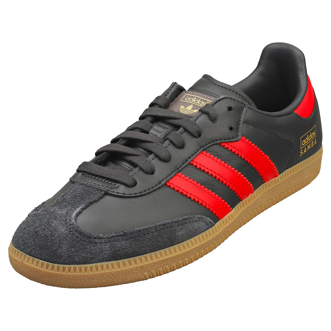 adidas Samba OG Men's Samba Soccer Shoe, Carbon/Better Scarlet/Gum, Size 8, Black