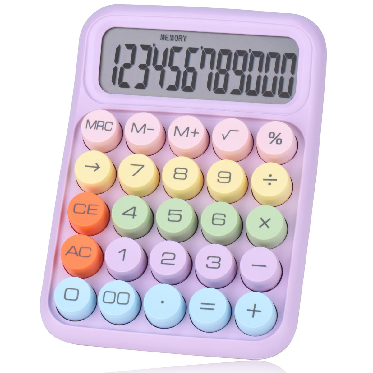 Holotioee Mechanical Pushbutton Calculator,12 Digit Large LCD Display,Big Buttons Easy to Press,Colorful Candy Calculator,Automatic Sleep,with Battery.for Office,School, Home. (Purple)