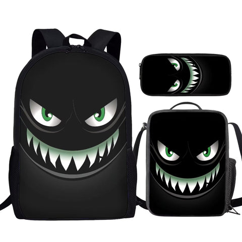 TSOVTHRID 3PCS Green Eyes Monster Print Boys Girls Schoolbag Set for School Travel Backpack Heavy Duty Knapsack Rucksack Lunch Bag Pencil Case