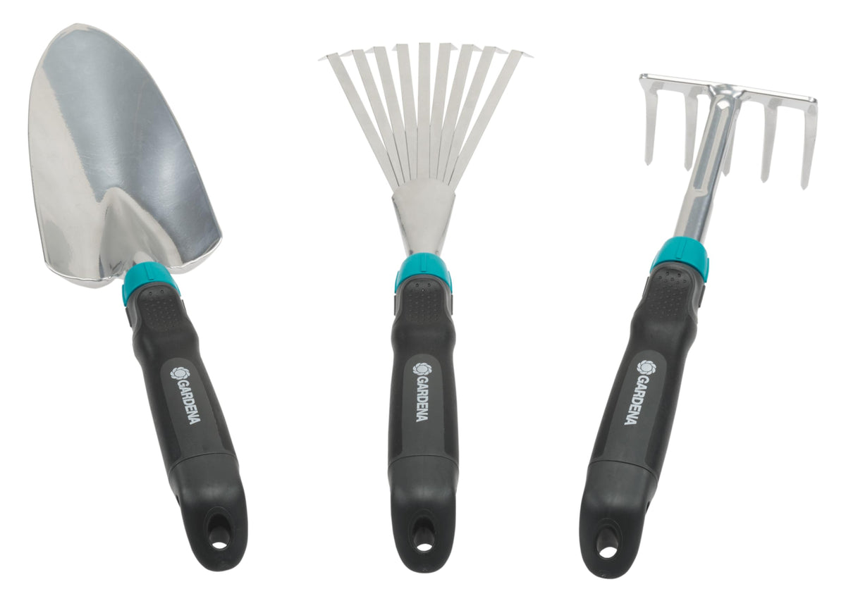 Gardena Comfort Small Tool Set - Ideal Set for Garden Keeping with Flower Trowel, Small Broom and Flower RAK (8964-60)
