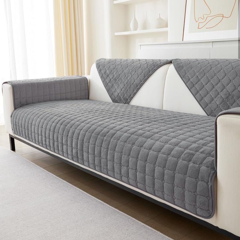 Soft Flannel Sofa Covers Washable - New Sofa Cushion Covers, Non-Slip Sofa Cover 1 2 3 Seater Couch Covers for Sectional Sofa, Sofa Slipcovers L Shape Furniture Protector (Grey, 90x90cm)