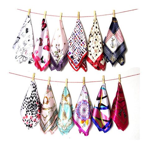 Upstore 10Pcs Women Silk Square Scarves Multipurpose Fashion Printed Small Satin Scarf Handkerchiefs Neckerchief Shawl Head Scarf Headcloth 50 x 50 cm (Color Random)