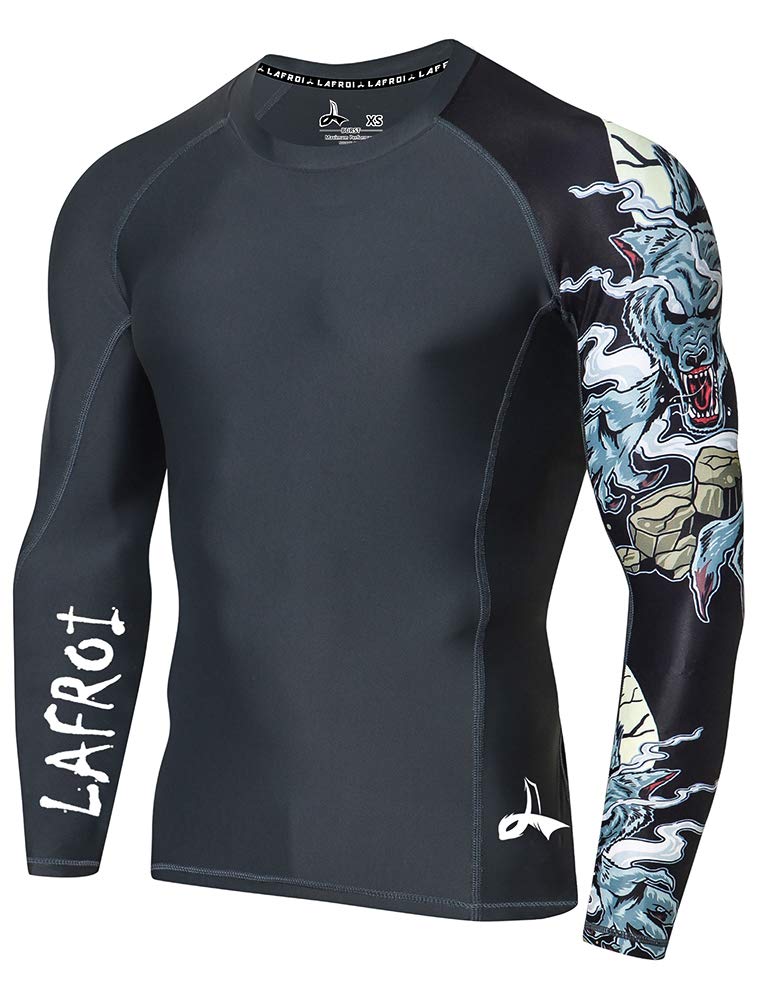 LAFROI Men's Long Sleeve UPF 50+ Baselayer Skins Performance Fit Compression Rash Guard-CLYYB Asym Werewolf Size SM